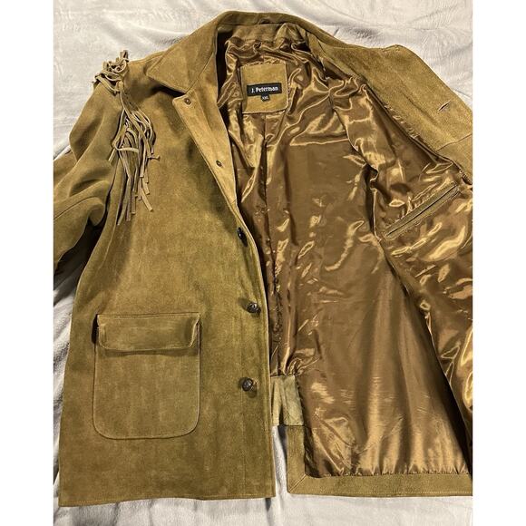 J. Peterman Frontiersman Brown Suede Men’s XXL Fringe Leather Western Jacket VTG - Picture 13 of 16
